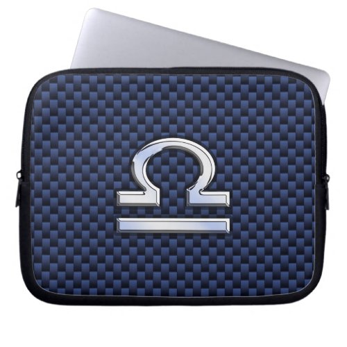 Libra Zodiac Sign on Navy Carbon Fiber Style Laptop Sleeve