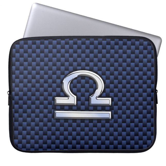 Libra Zodiac Sign on Navy Carbon Fiber Style Laptop Sleeve (Front)