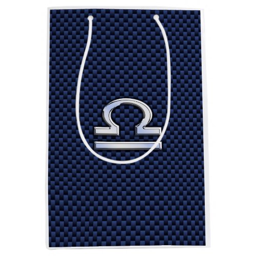 Libra Zodiac Sign on Navy Carbon Fiber Style Medium Gift Bag