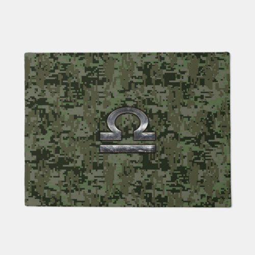 Libra Zodiac Sign on olive green digital camo Doormat