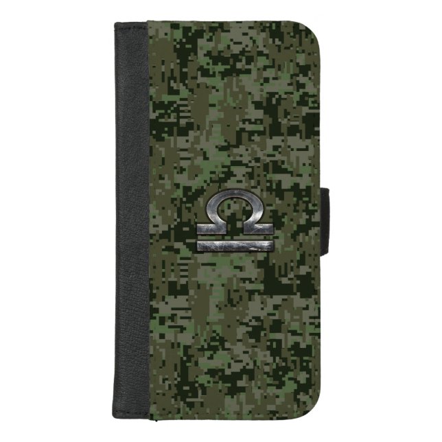 Libra Zodiac Sign on olive green digital camo iPhone Wallet Case (Front)