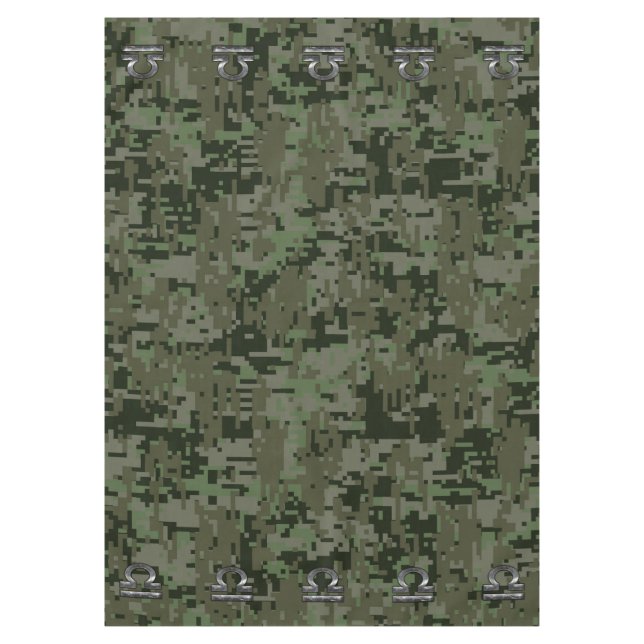 Libra Zodiac Sign on olive green digital camo Tablecloth (Front)