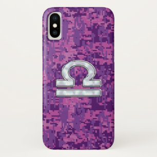Libra Zodiac Sign on Pink Digital Camo iPhone X Case