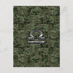 Libra Zodiac Sign on Woodland Green digital camo Postcard