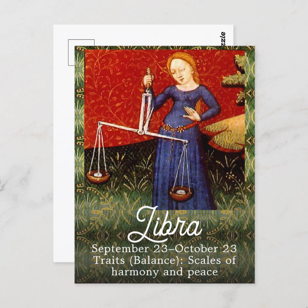 Libra Zodiac Sign Scales Birthday Party Postcard