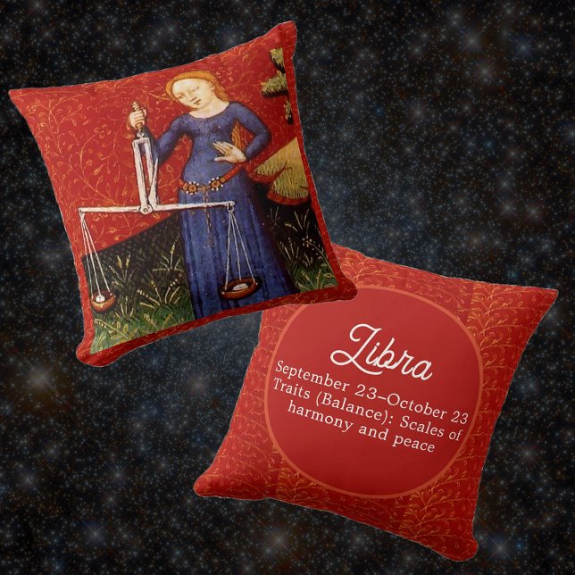 Libra Zodiac Sign Scales Birthday Party Throw Pillow (Creator Uploaded)