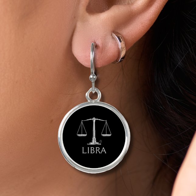 Libra Zodiac Sign Silver Justice Scale Birthday Earrings (libra zodiac sign scale round silver drop earrings)