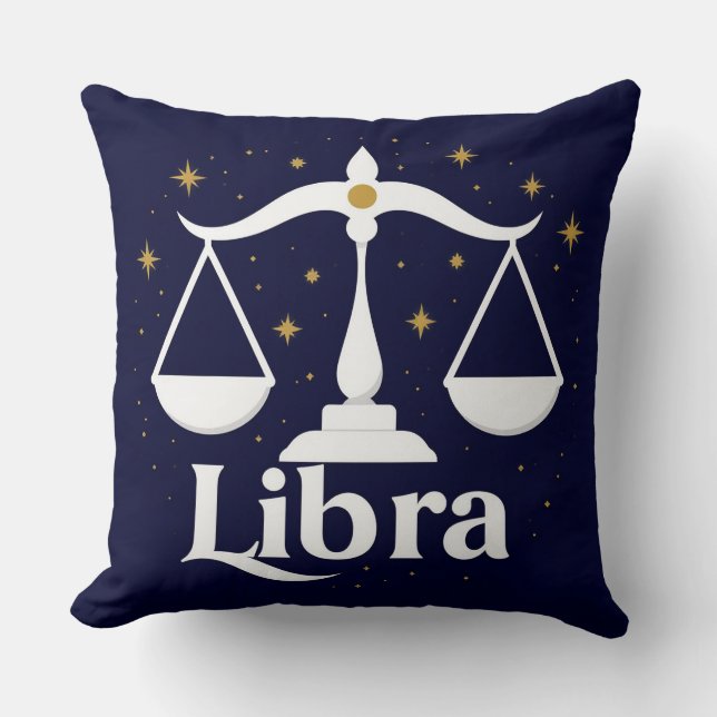 Libra Zodiac Sign Symbol with Stars and Scales Throw Pillow (Front)