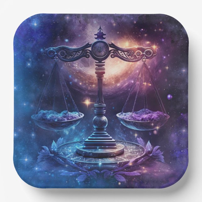 Libra Zodiac Sign Watercolor Design Paper Plates (Front)