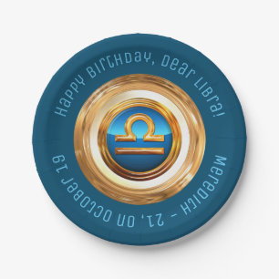Libra Zodiac Sign With Custom Curved Text Paper Plates