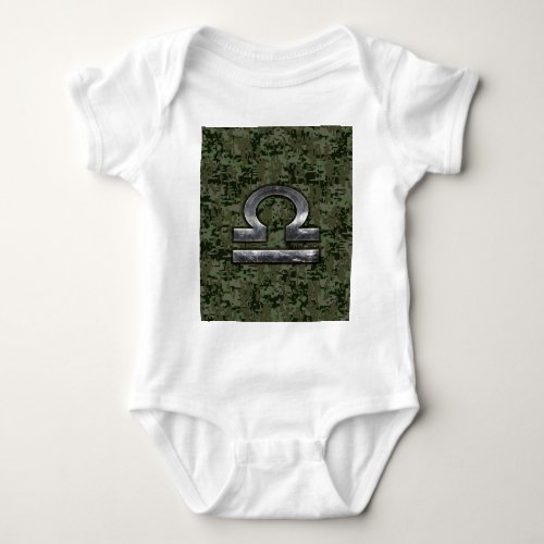 Libra Zodiac Sign Woodland Digital Camouflage Baby Bodysuit