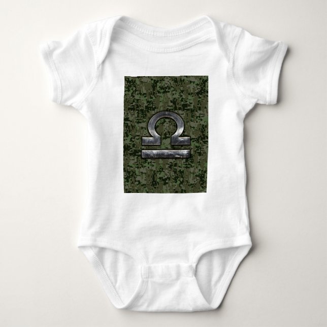 Libra Zodiac Sign Woodland Digital Camouflage Baby Bodysuit (Front)