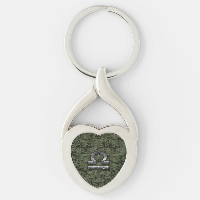 Libra Zodiac Sign Woodland Digital Camouflage Keychain (Front)