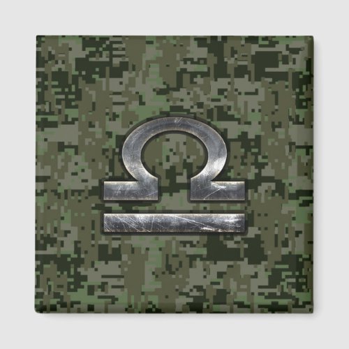 Libra Zodiac Sign Woodland Digital Camouflage Magnet