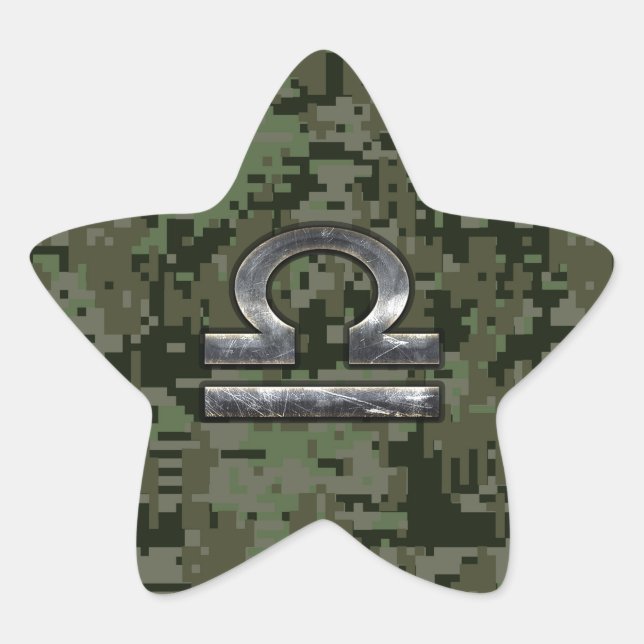 Libra Zodiac Sign Woodland Digital Camouflage Star Sticker (Front)