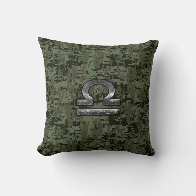 Libra Zodiac Sign Woodland Digital Camouflage Throw Pillow (Front)
