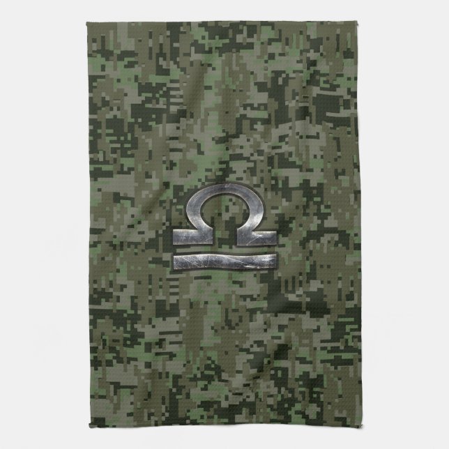 Libra Zodiac Sign Woodland Digital Camouflage Towel (Vertical)