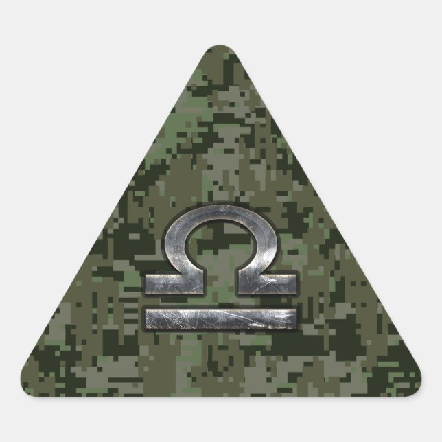Libra Zodiac Sign Woodland Digital Camouflage Triangle Sticker (Front)