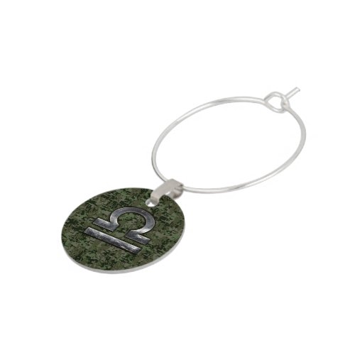 Libra Zodiac Sign Woodland Digital Camouflage Wine Charm