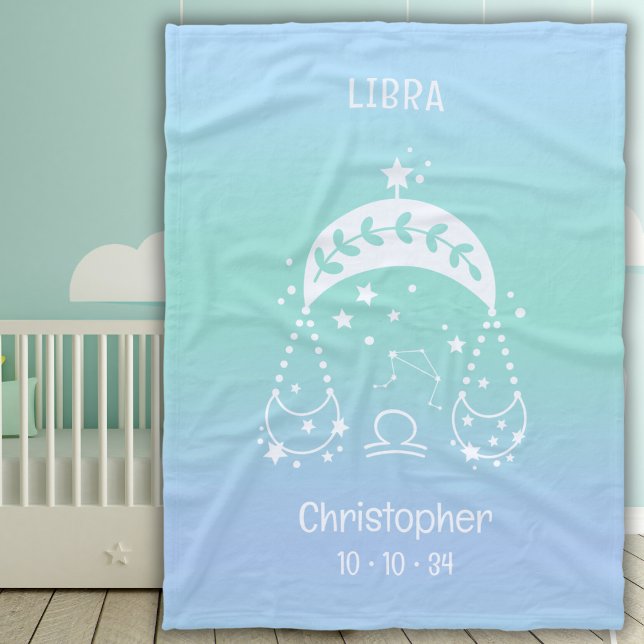 Libra Zodiac Star Name Birthdate Blue Baby Fleece Blanket (Creator Uploaded)
