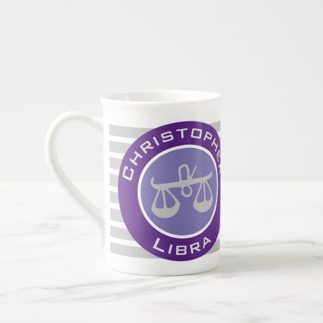 Libra Zodiac Star Sign with Owner's Name Bone China Mug (Left)
