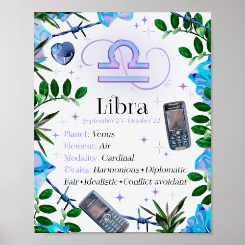 Libra Zodiac Star Sign Y2K White 45 Poster