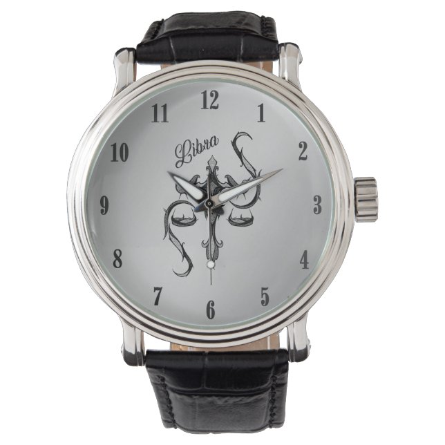 Libra Zodiac Symbol Black Numbers Watch (Front)