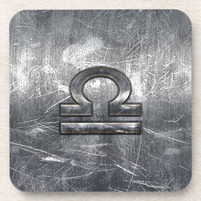 Libra Zodiac Symbol Distressed Industrial Steel Beverage Coaster (Front)