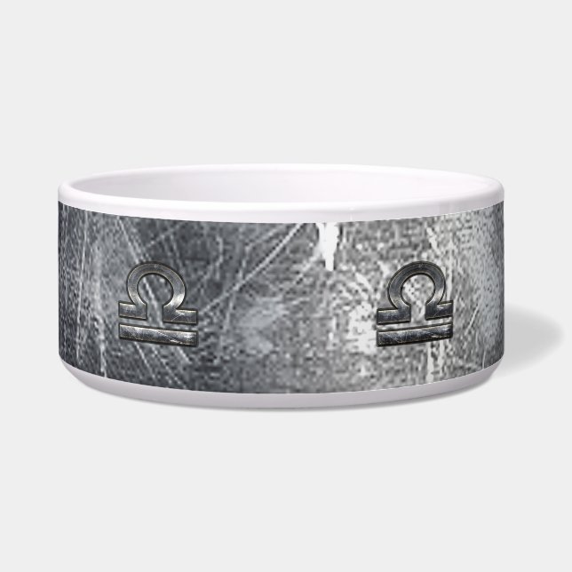 Libra Zodiac Symbol Distressed Industrial Steel Bowl (Front)
