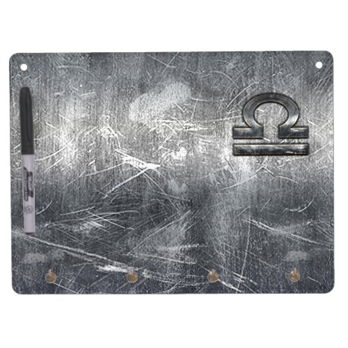 Libra Zodiac Symbol Distressed Industrial Steel Dry Erase Board With Keychain Holder