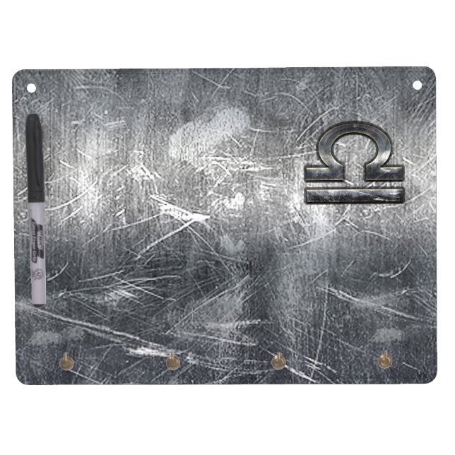 Libra Zodiac Symbol Distressed Industrial Steel Dry Erase Board With Keychain Holder (Front)
