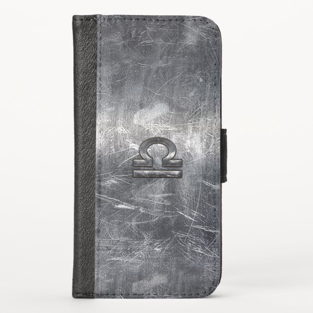 Libra Zodiac Symbol Distressed Industrial Steel iPhone Wallet Case (Front)