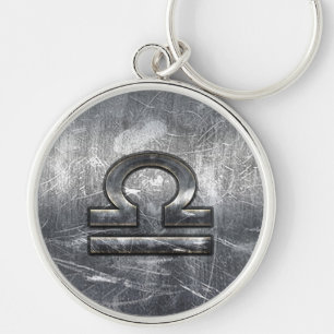 Libra Zodiac Symbol Distressed Industrial Steel Keychain