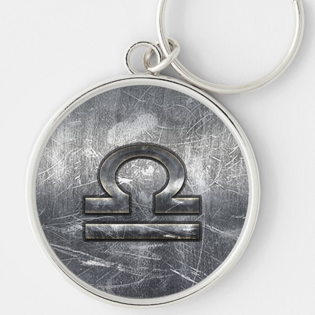 Libra Zodiac Symbol Distressed Industrial Steel Keychain (Front)