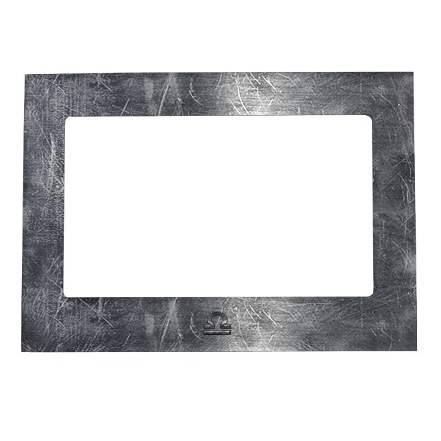 Libra Zodiac Symbol Distressed Industrial Steel Magnetic Picture Frame (Front)