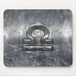 Libra Zodiac Symbol Distressed Industrial Steel Mouse Pad