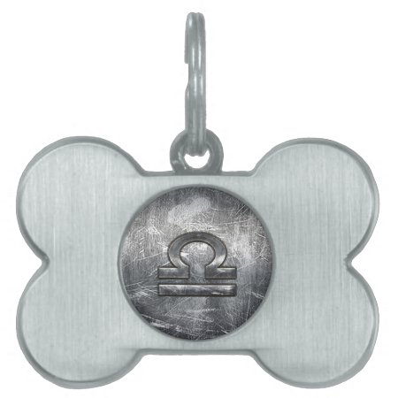 Libra Zodiac Symbol Distressed Industrial Steel Pet Tag
