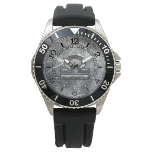 Libra Zodiac Symbol Distressed Steel Dial Watch