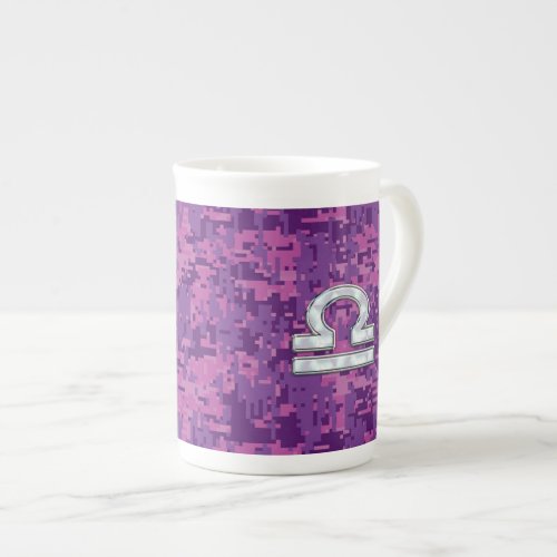 Libra Zodiac Symbol Fuchsia Pink Digital Camo Bone China Mug