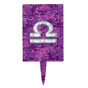 Libra Zodiac Symbol Fuchsia Pink Digital Camo Cake Topper