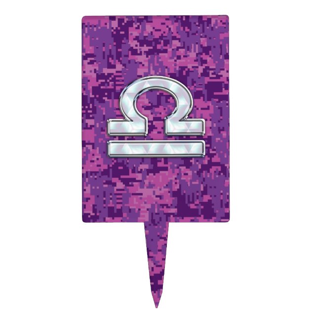 Libra Zodiac Symbol Fuchsia Pink Digital Camo Cake Topper (Front)
