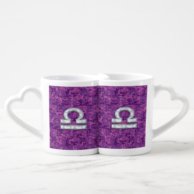 Libra Zodiac Symbol Fuchsia Pink Digital Camo Coffee Mug Set (Front Nesting)