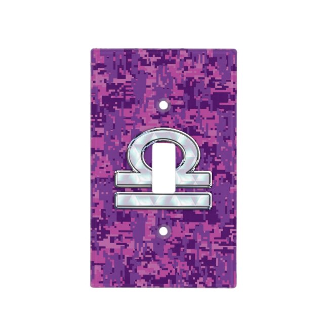 Libra Zodiac Symbol Fuchsia Pink Digital Camo Light Switch Cover (Front)