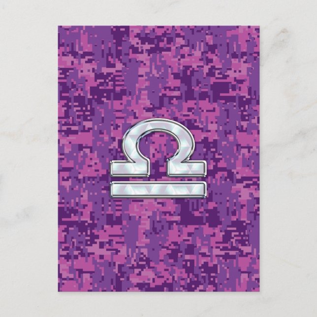 Libra Zodiac Symbol Fuchsia Pink Digital Camo Postcard (Front)