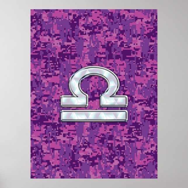 Libra Zodiac Symbol Fuchsia Pink Digital Camo Poster (Front)