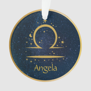 Libra zodiac symbol gold stars sky personalized ornament