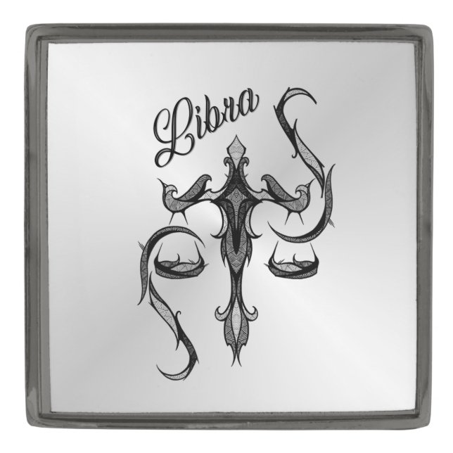 Libra Zodiac Symbol Gunmetal Finish Lapel Pin (Front)