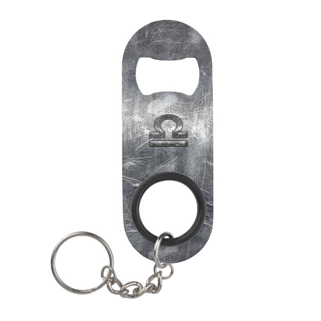 Libra Zodiac Symbol in silver grunge steel style Keychain Bottle Opener (Front)