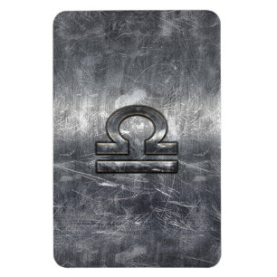 Libra Zodiac Symbol in silver grunge steel style Magnet