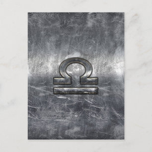 Libra Zodiac Symbol in silver grunge steel style Postcard